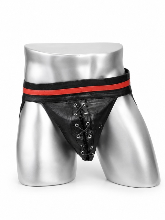MisterMitch Leren Jockstrap - Zwart/Rood