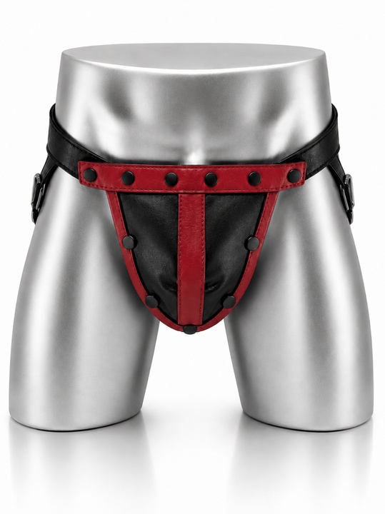 MisterMitch Leren Jockstrap met Cockring - Zwart/Rood