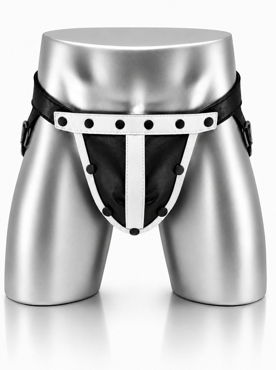 MisterMitch Leren Jockstrap met Cockring - Zwart/Wit