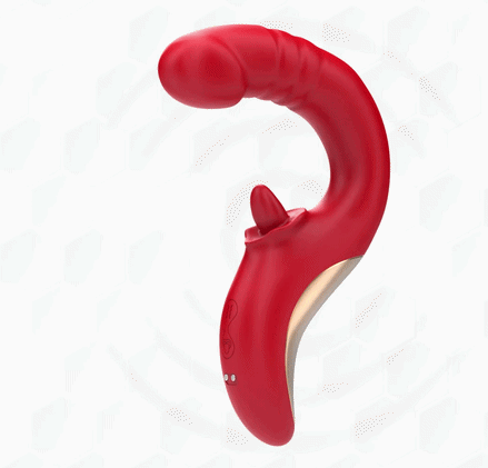 Intense U-Vormige Stotende Vibrator met Likkende Tong Paulina - Rood