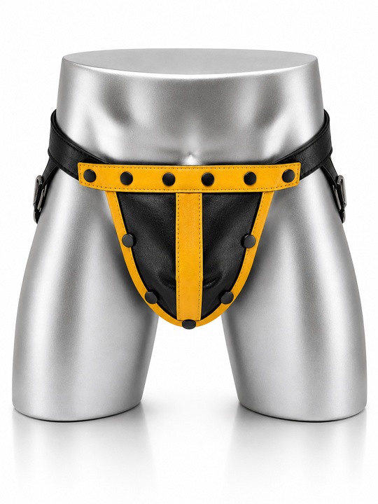 MisterMitch Leren Jockstrap met Cockring - Zwart/Geel