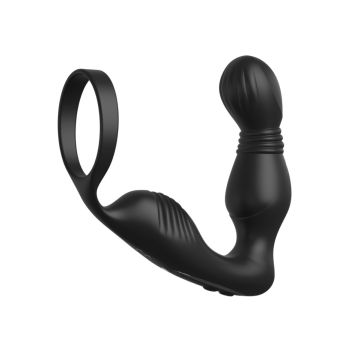 Vibrerende cockring met anaal plug - Zwart
