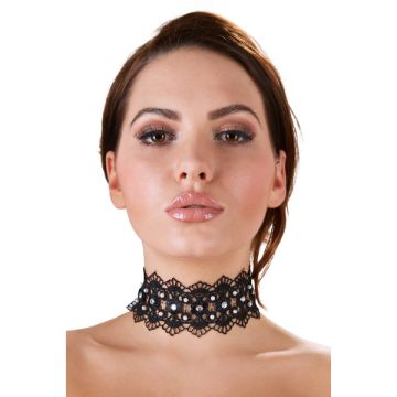 Zwarte geborduurde halsband met steentjes