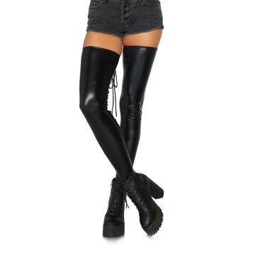 Wetlook Lace Up Thigh Highs