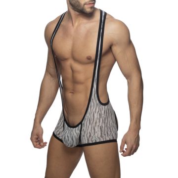 Addicted Tiger Print Bottomless Singlet - Grijs