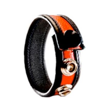 Leren Cockring 3-Snap - Zwart / Rood