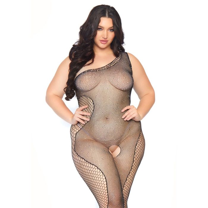 Plus Size Crystal A-Symmetrische Net Bodystocking - Zwart-plus-size-crystal-a-symmetrische-net-bodystocking-zwart-1.jpg