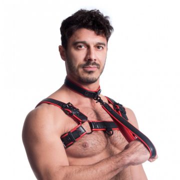 Vegan Leren Halsband Zwart/Rood