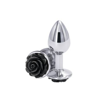Aluminium Buttplug met Zwarte Roos - S