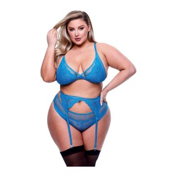 Queen Size Mesh Lingerie Set - Blauw