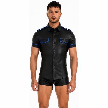 MisterMitch Leren Shirt - Zwart/Blauw