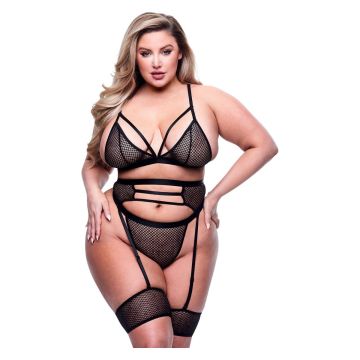 Queen Size 3-Delige Sexy Lingerie Set - Middernacht Zwart