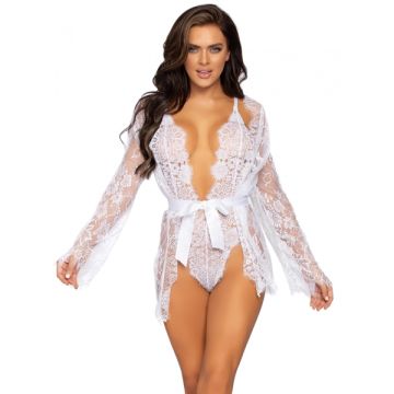 Floral Lace Body en Kimono - Wit