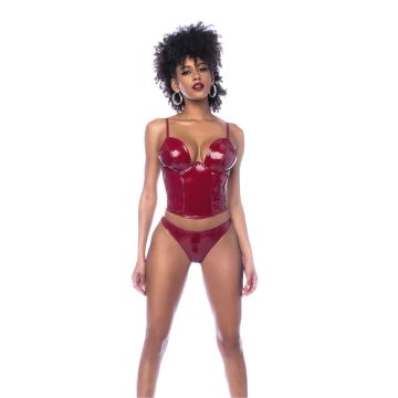 Two Piece Bustier Set Glans Rood - XL