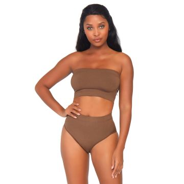 Leg Avenue Naked Bandeau Top en Hoge Taille Slip - Tan
