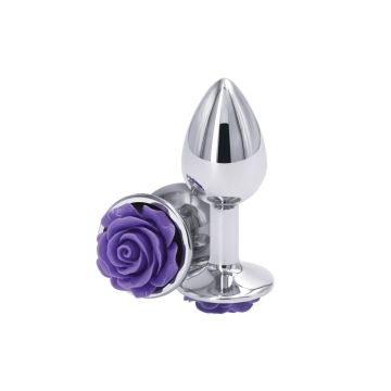 Aluminium Buttplug met Paarse Roos - S