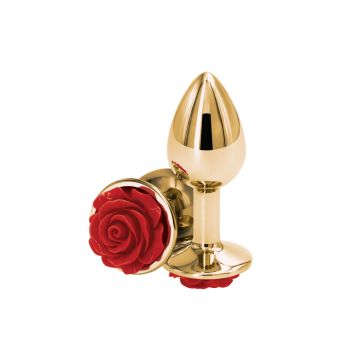 Aluminium Buttplug met Rode Roos - S