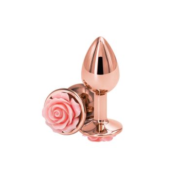 Aluminium Buttplug met Roze Roos - S