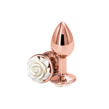 Aluminium Buttplug met Witte Roos - S