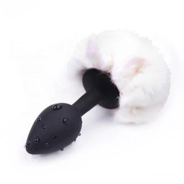 Buttplug met Pompon Zwart - Maat S