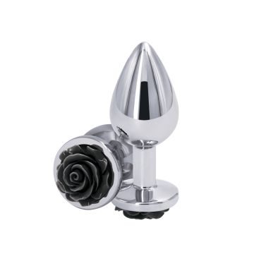 Buttplug met Zwarte Roos - M