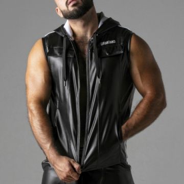Leatherette Mouwloze Hoody Wit