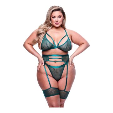 Queen Size 3-Delige Sexy Lingerie Set - Smaragdgroen