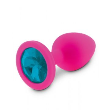 Roze Siliconen Buttplug met Blauwe Diamant  - M