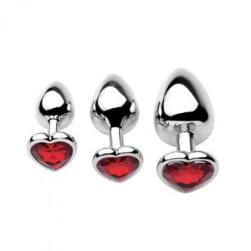 RVS Buttplug Set met Hart - Rood