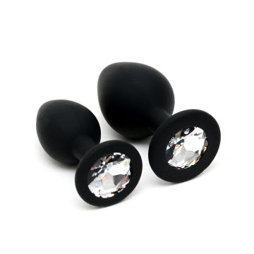 Siliconen Buttplug Set met Kristal - Zwart