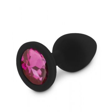 Zwarte Siliconen Buttplug met Roze Diamant  - M