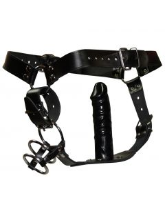 Leren heren string met anaal dildo