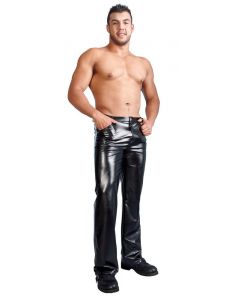 Zwarte imitatieleren broek voorkant