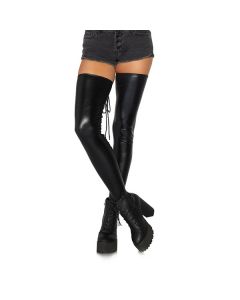 Wetlook Lace Up Thigh Highs