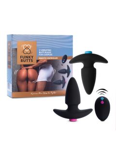 Buttplug Set voor Koppels met Afstandsbediening - FunkyButts naast doos