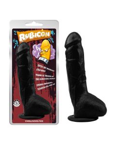 Zwarte Dildo met Balzak en Zuignap - 25 cm