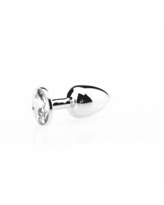 Zilveren Buttplug met Transparante Siersteen - S