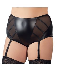 Wetlook Slip met Jarretels - Zwart