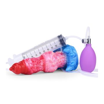 Opblaasbare en Spuitende Dildo Air Boulys - Rood/Blauw