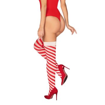 Obsessive Kerst Gestreepte Hold Up Kousen - Rood/Wit