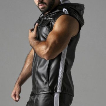 Leatherette Mouwloze Hoody Wit