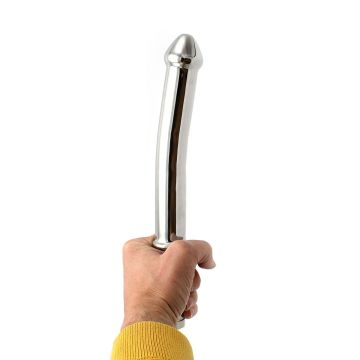 Mega Stalen Dildo Slightly Curved - Zilver