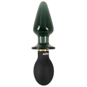 Anos Vibrerende Buttplug Glas en Siliconen Double-ended - Zwart