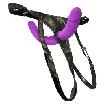 Strap-On met Uitneembare Dubbele Dildo - Zwart/Paars