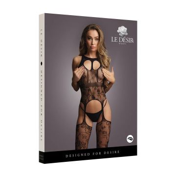 Le Désir Gebloemde Kanten Bodystocking - Zwart