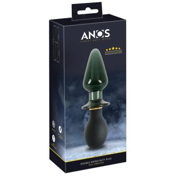 Anos Vibrerende Buttplug Glas en Siliconen Double-ended - Zwart