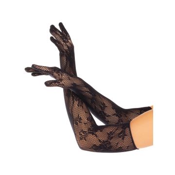 Leg Avenue Naadloze Extra Lange Gebloemde Handschoenen - Zwart