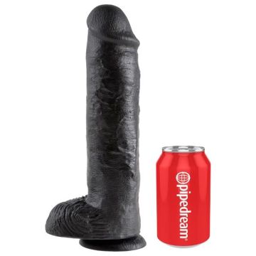 Zwarte realistische dildo met ballen 27,5 cm