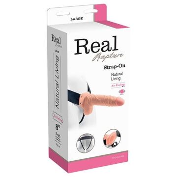 Vibrerende Holle Strap-on met Ballen - Huidskleur