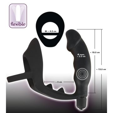 Zwarte Cockring met Vibrerende Anaalplug